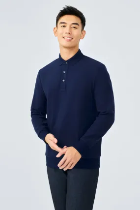 HeatGuard Jacquard Long Sleeve Polo  | Navy NNY096