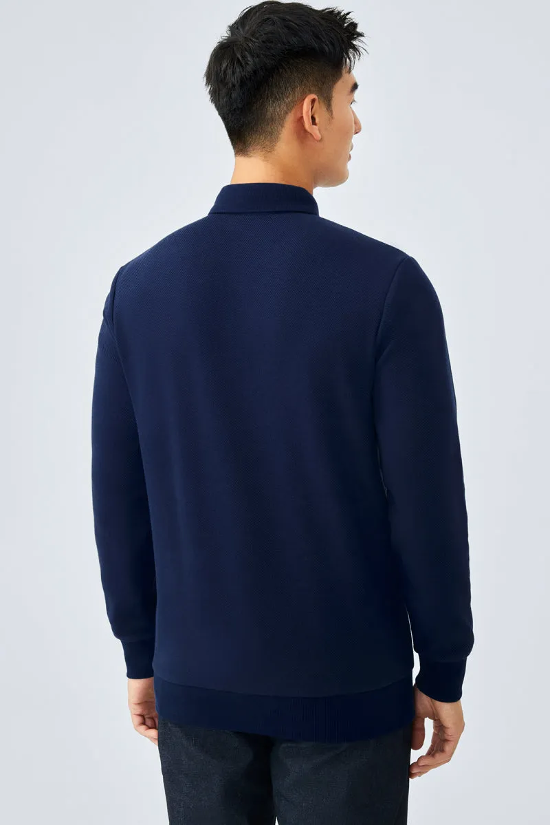 HeatGuard Jacquard Long Sleeve Polo  | Navy NNY096