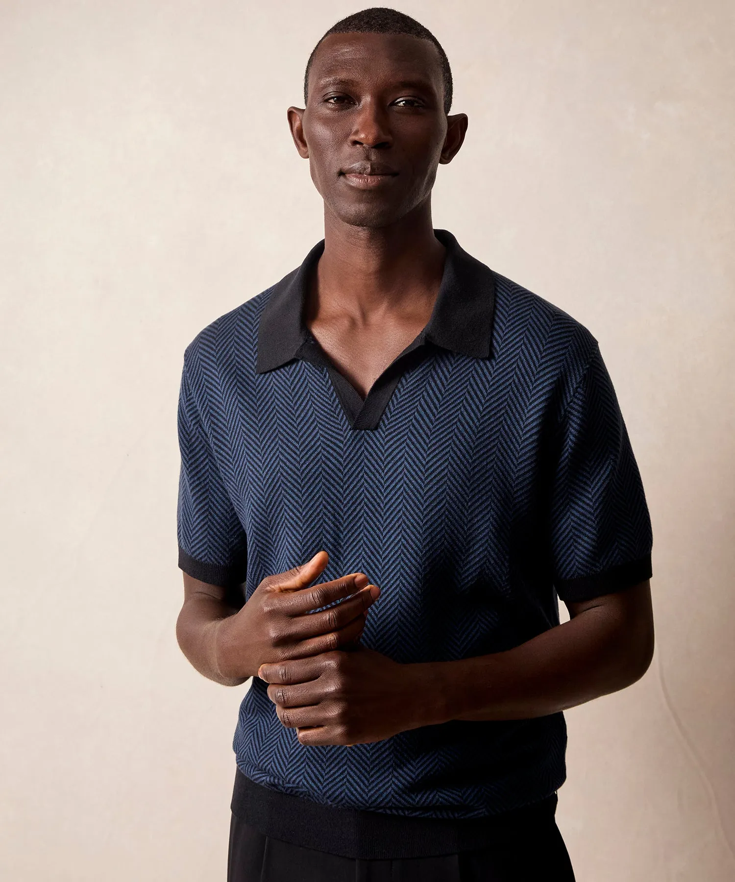 Herringbone Montauk Sweater Polo in Blue Note