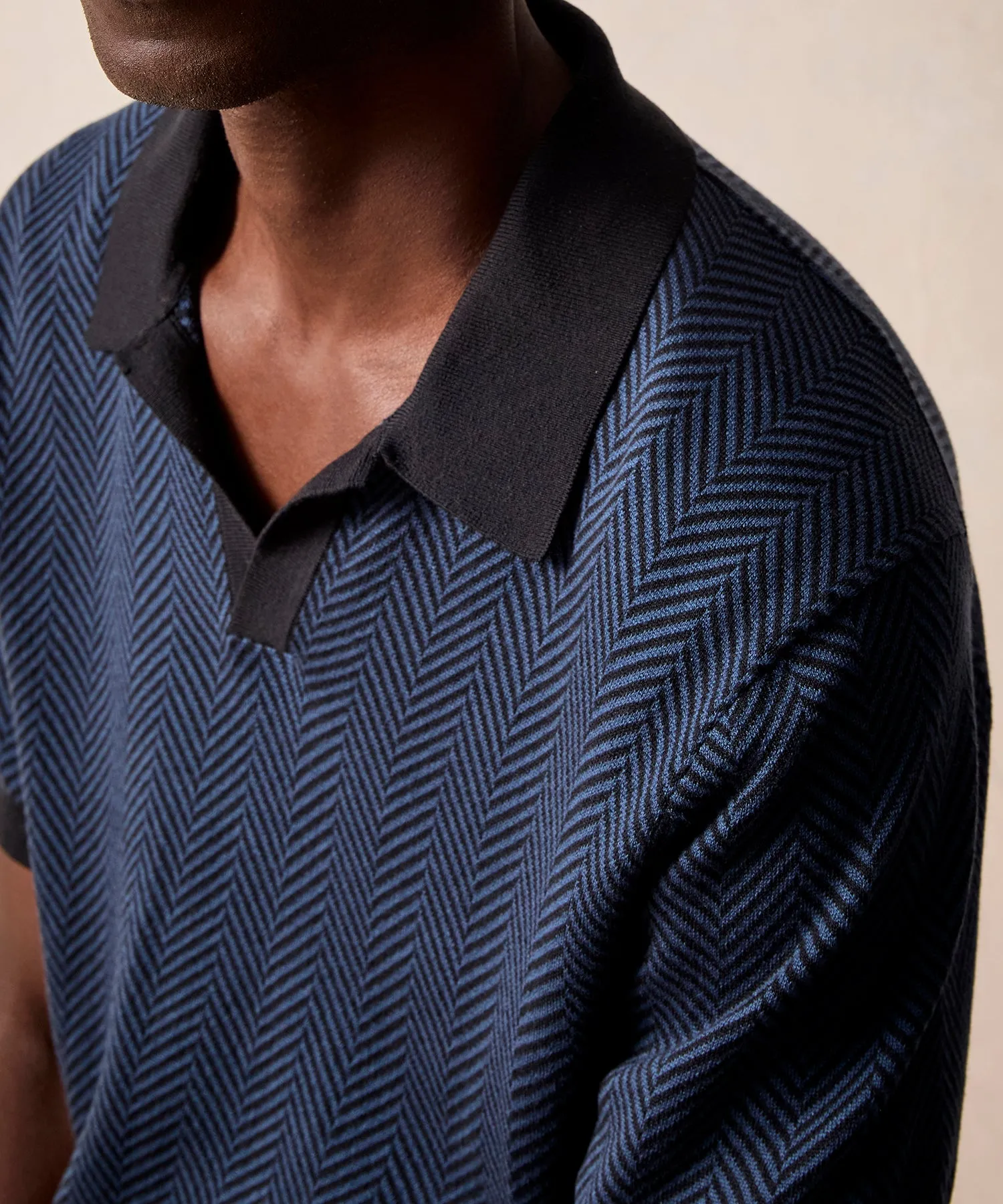 Herringbone Montauk Sweater Polo in Blue Note