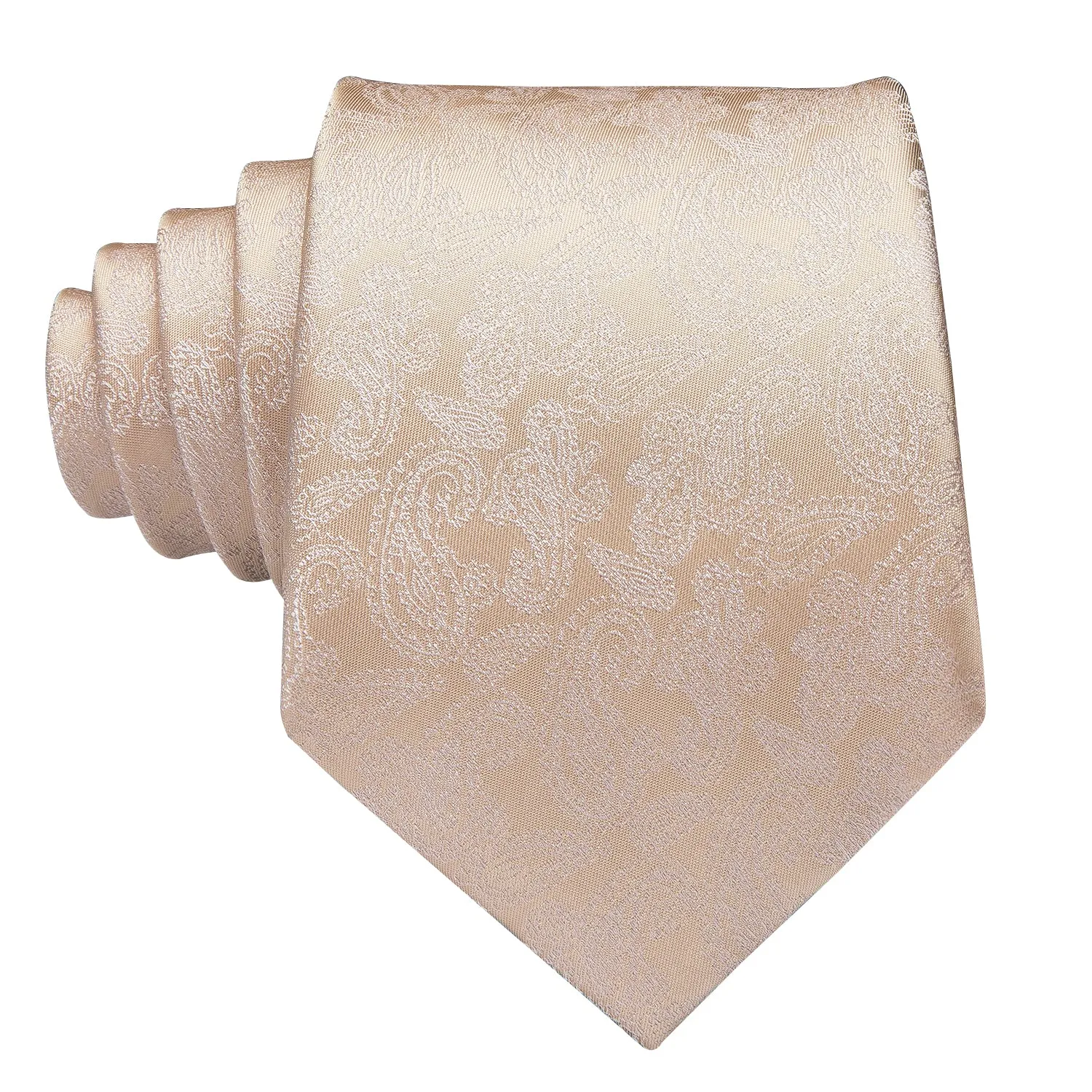 Hi-Tie Mens Ivory Beige Paisley Necktie Pocket Square Cufflinks Set