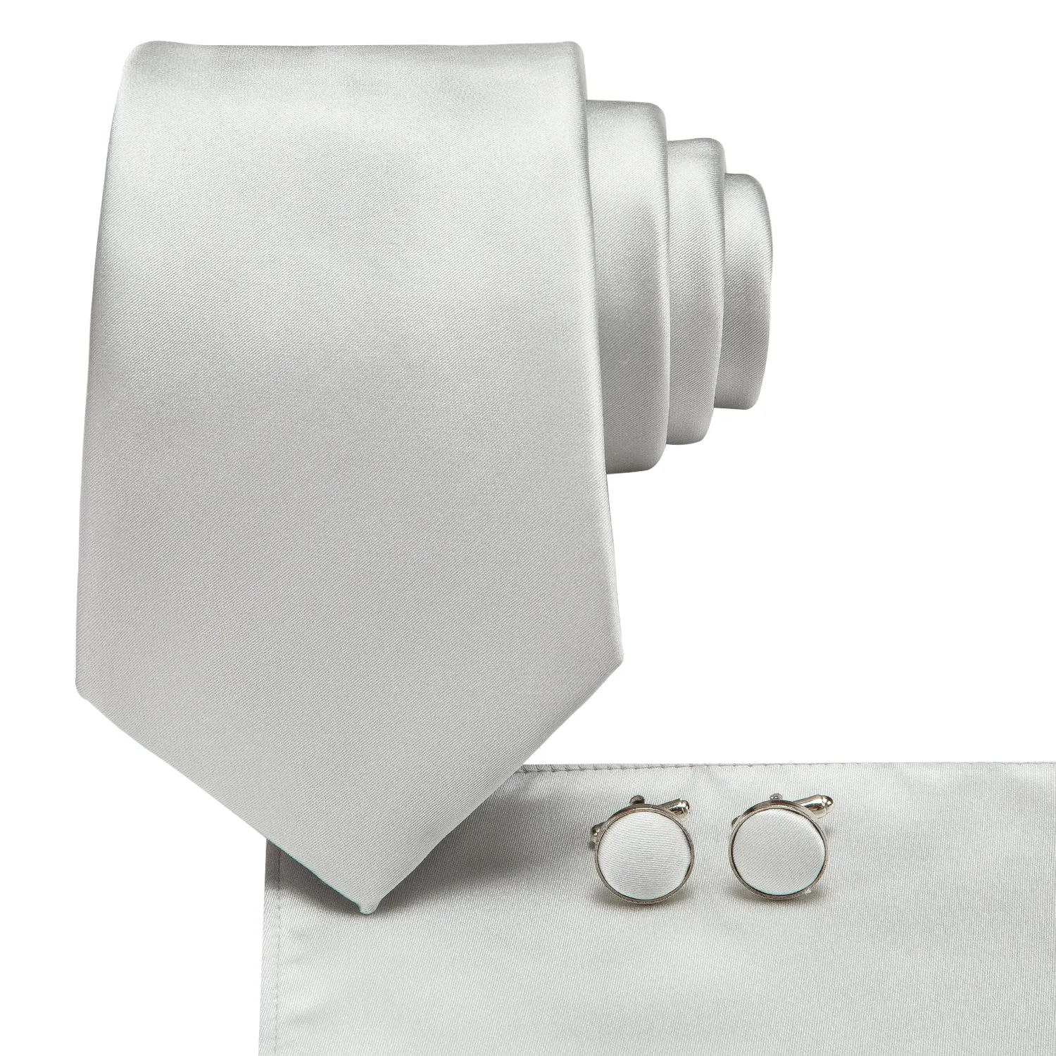 Hi-Tie Pure White Solid Men's Wedding Tie Pocket Square Cufflinks Set