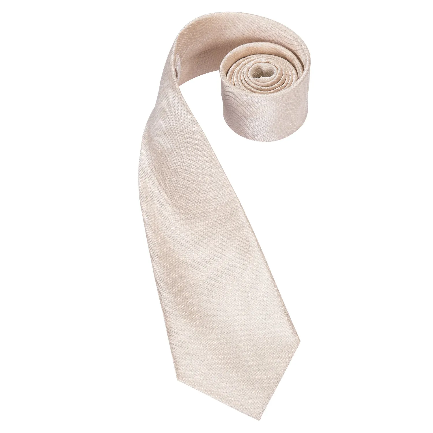 Hi-Tie Silk Ties Ivory Beige Solid Necktie Pocket Square Cufflinks Set