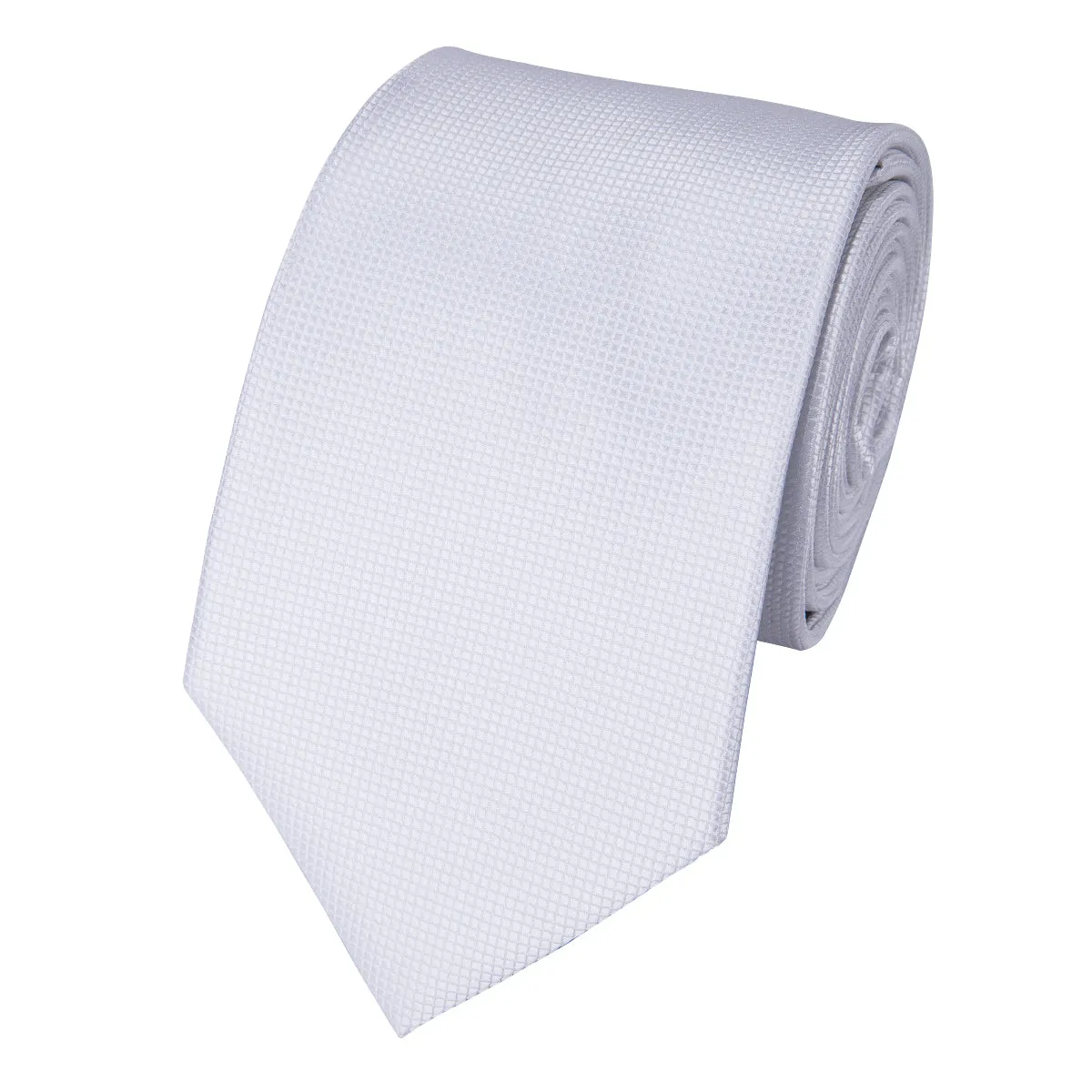 Hi-Tie White Wedding Necktie Solid Men Tie Pocket Square Cufflinks Set