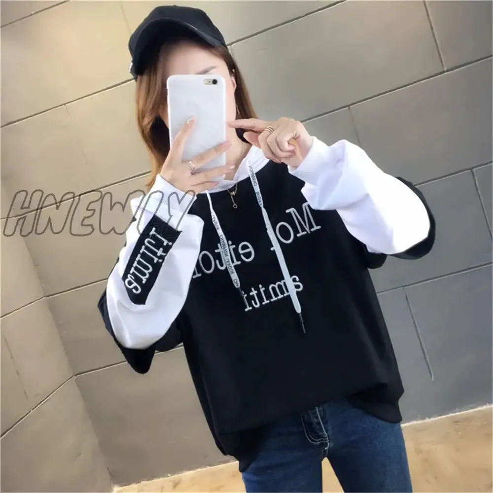 Hnewly Black Hip Hop Hoodie Women Harajuku Plaid Sweatshirts Japan Kawaii Femme Casual Pullover Tops Gray Oversized Basic Hoodies