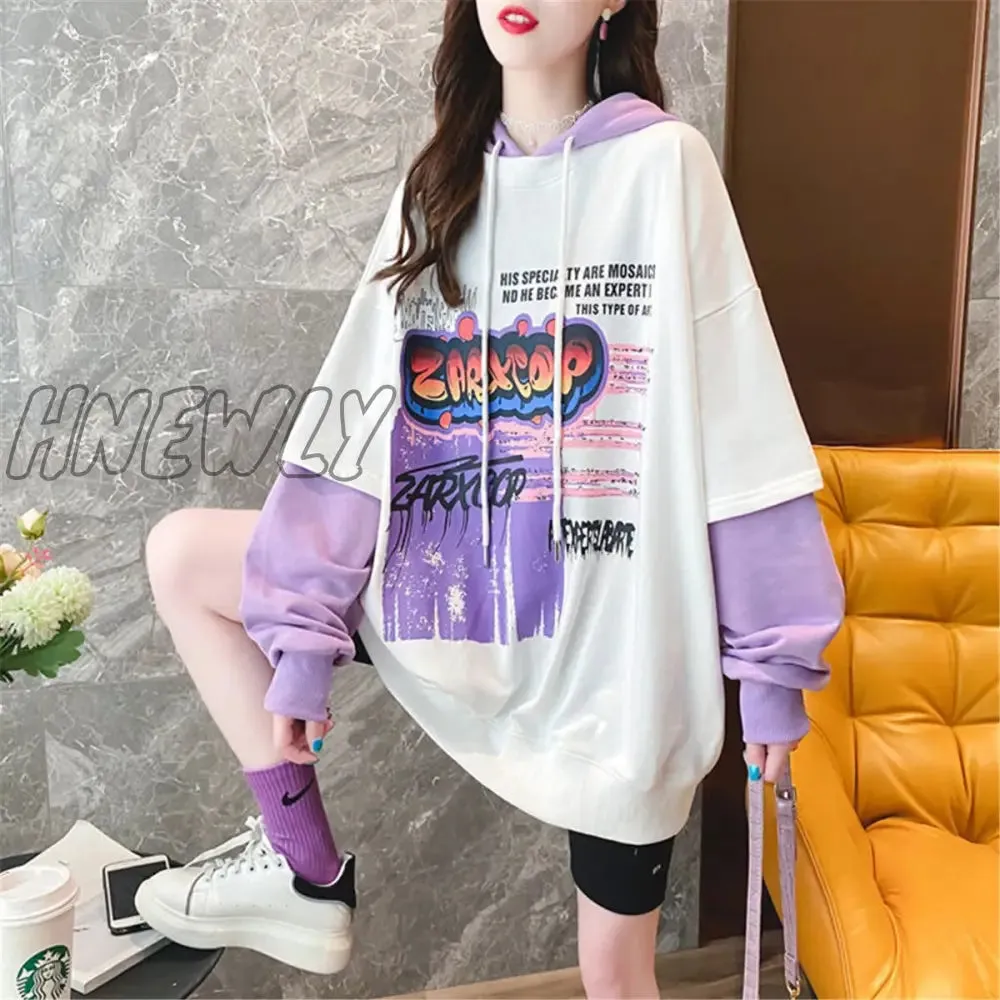 Hnewly Black Hip Hop Hoodie Women Harajuku Plaid Sweatshirts Japan Kawaii Femme Casual Pullover Tops Gray Oversized Basic Hoodies