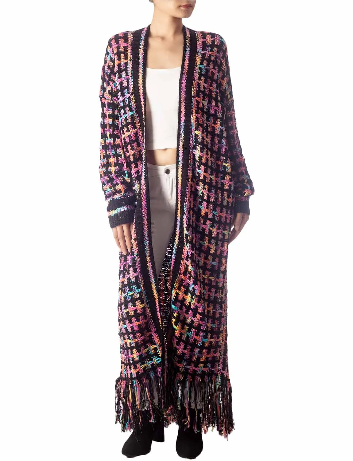 iB-iP Women's Sweater Loose Oversized Casual Tassels Maxi Long Sleeve Cardigan