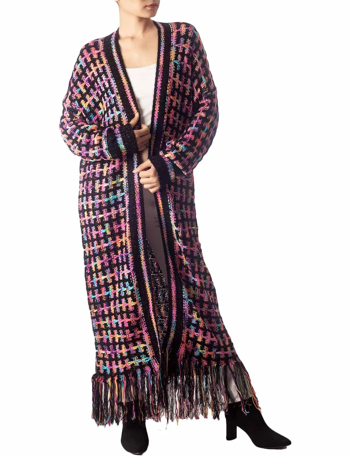 iB-iP Women's Sweater Loose Oversized Casual Tassels Maxi Long Sleeve Cardigan