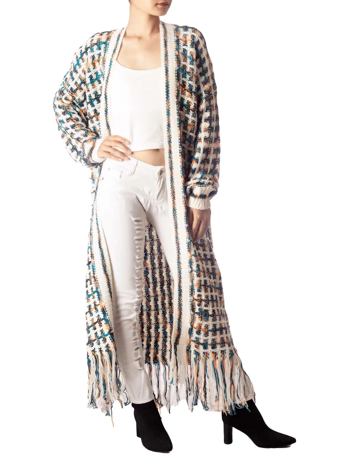 iB-iP Women's Sweater Loose Oversized Casual Tassels Maxi Long Sleeve Cardigan