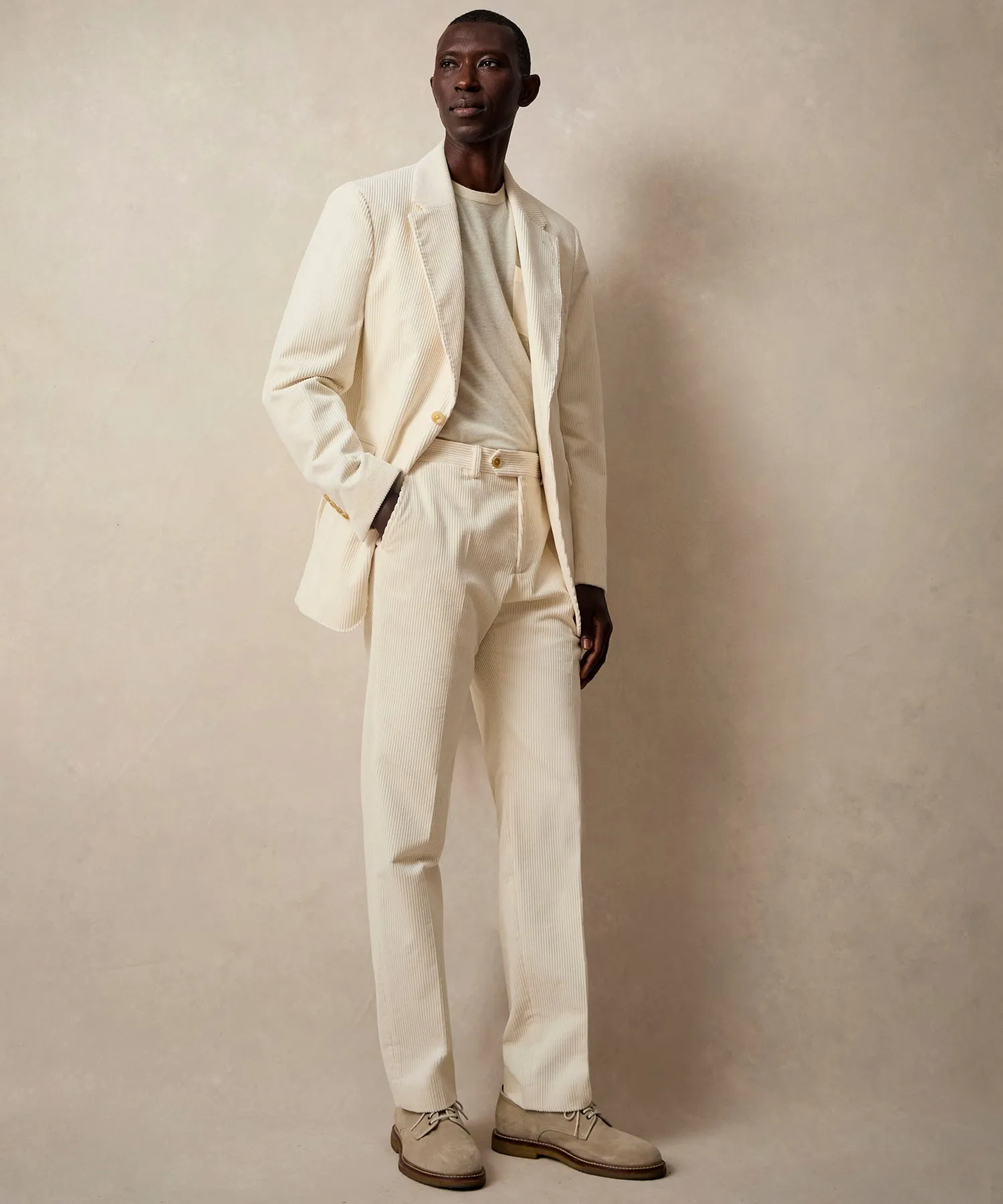 Italian Wide Wale Corduroy Sutton Trouser in White