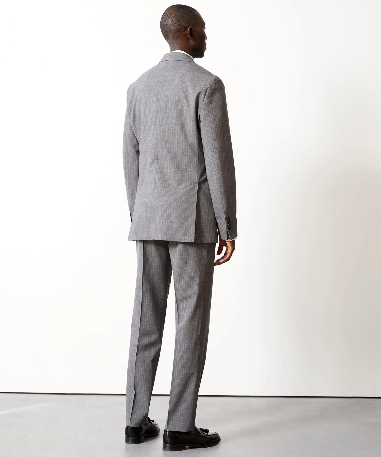 Italian Wool Sutton Trouser in Grey Pinstripe