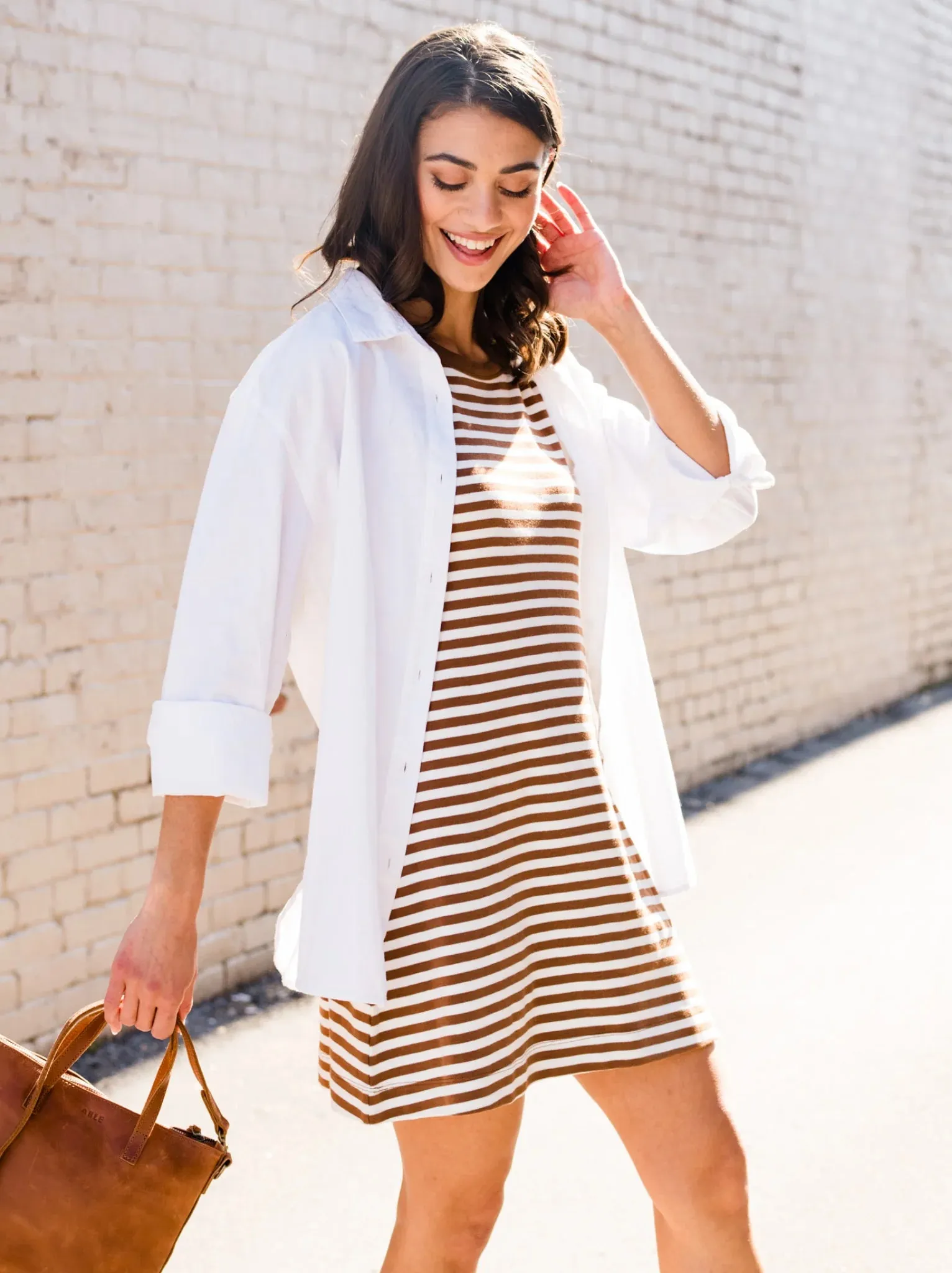 James Tank Dress - Pecan Stripe