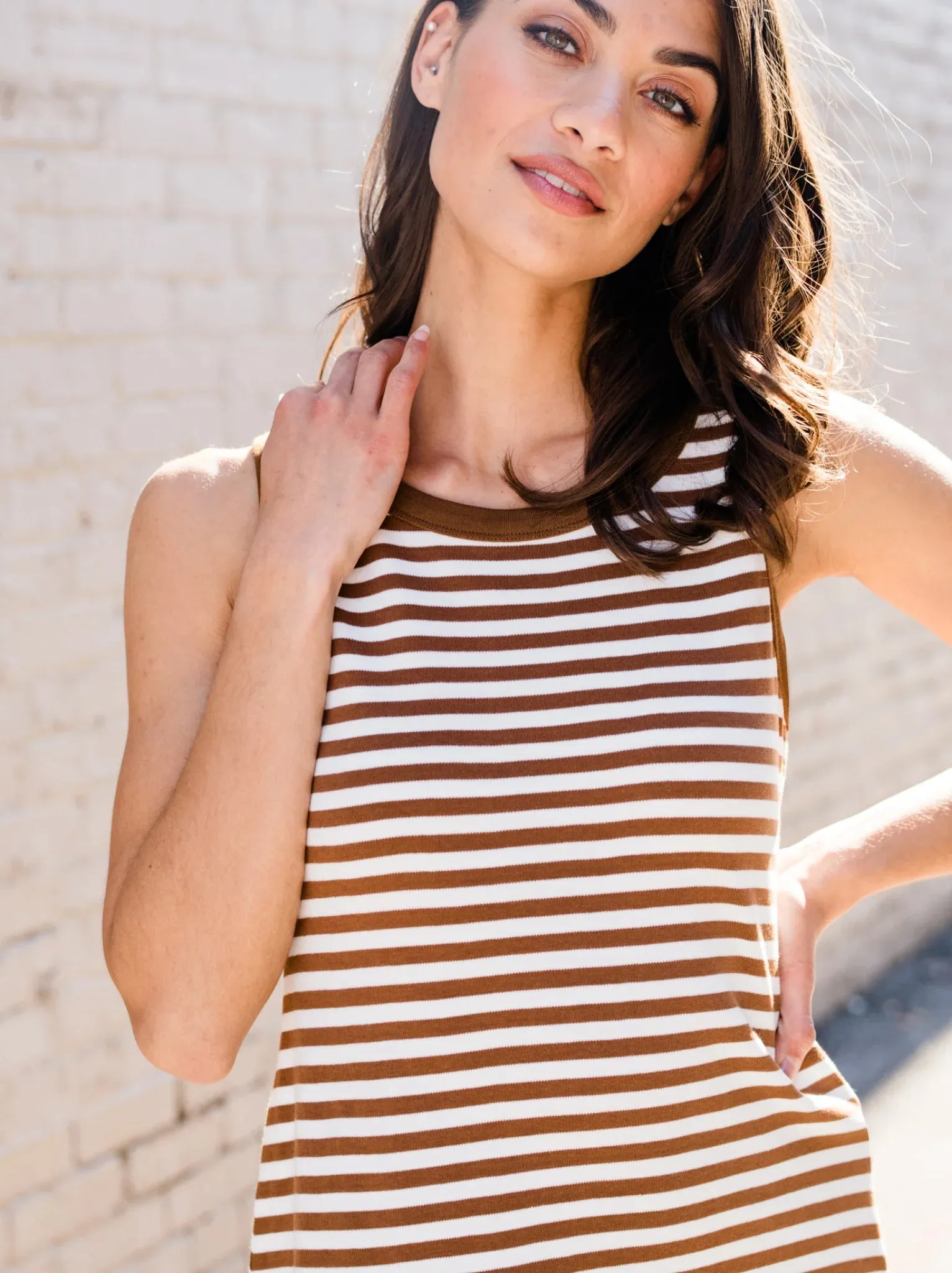 James Tank Dress - Pecan Stripe