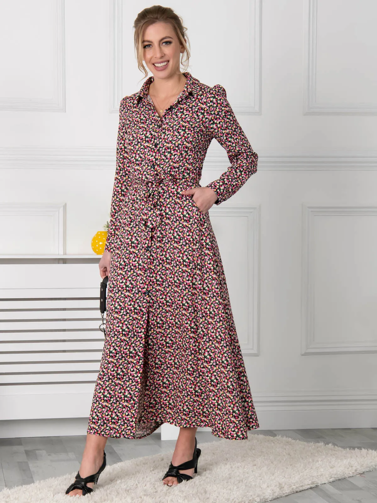 Jolie Moi Lucia Print Shirt Maxi Dress, Floral Multi