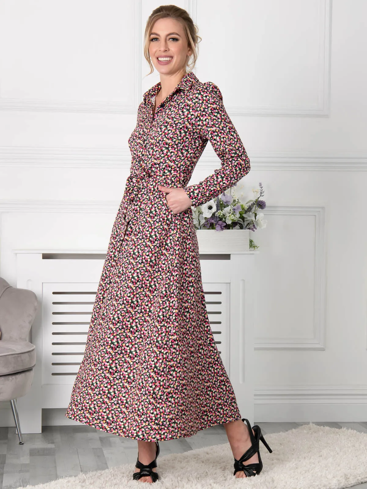 Jolie Moi Lucia Print Shirt Maxi Dress, Floral Multi