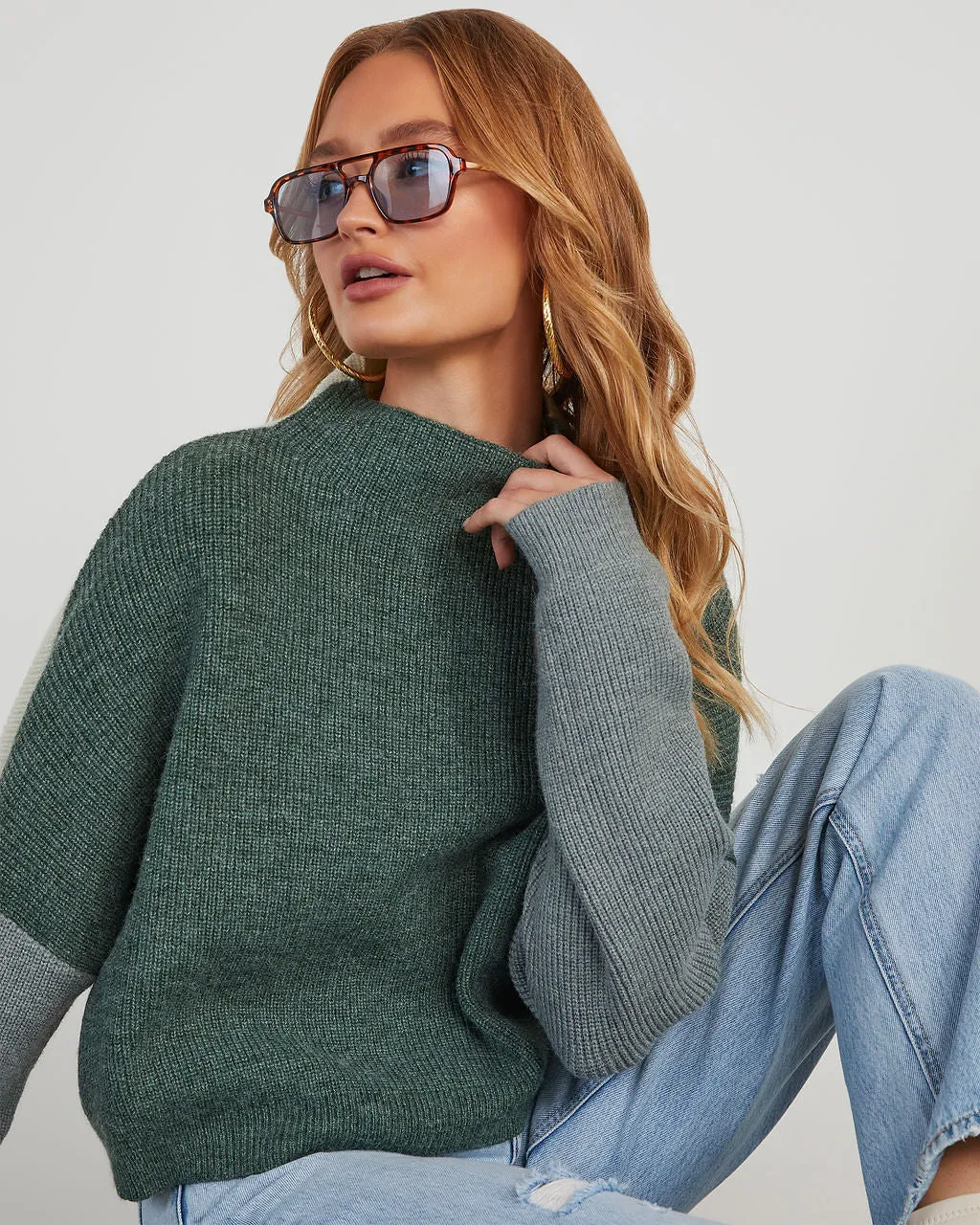 Josephina Colorblock Mock Neck Pullover Sweater