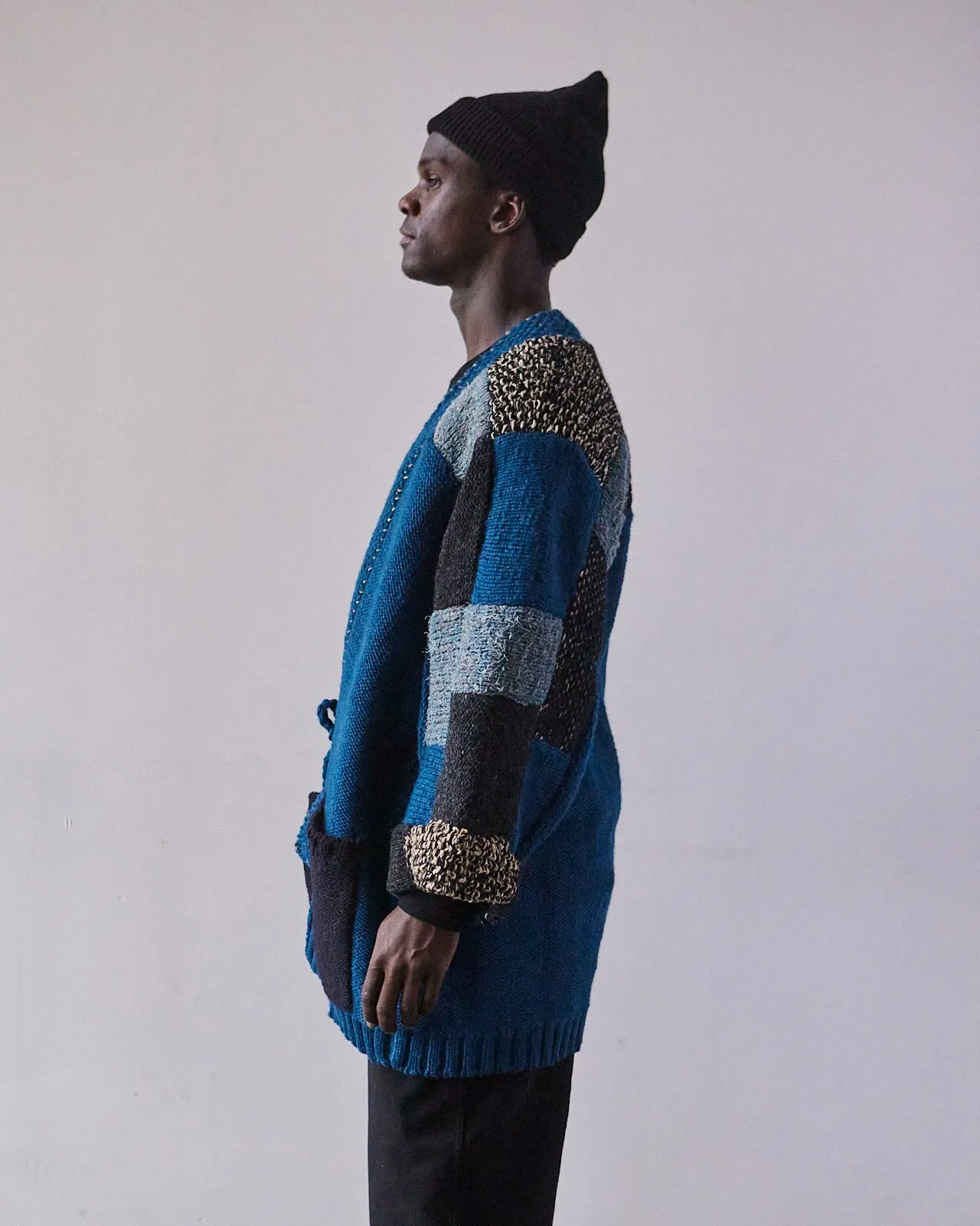 Kapital Wool Hand Knit Tugihagi Kesa Cardigan, Navy