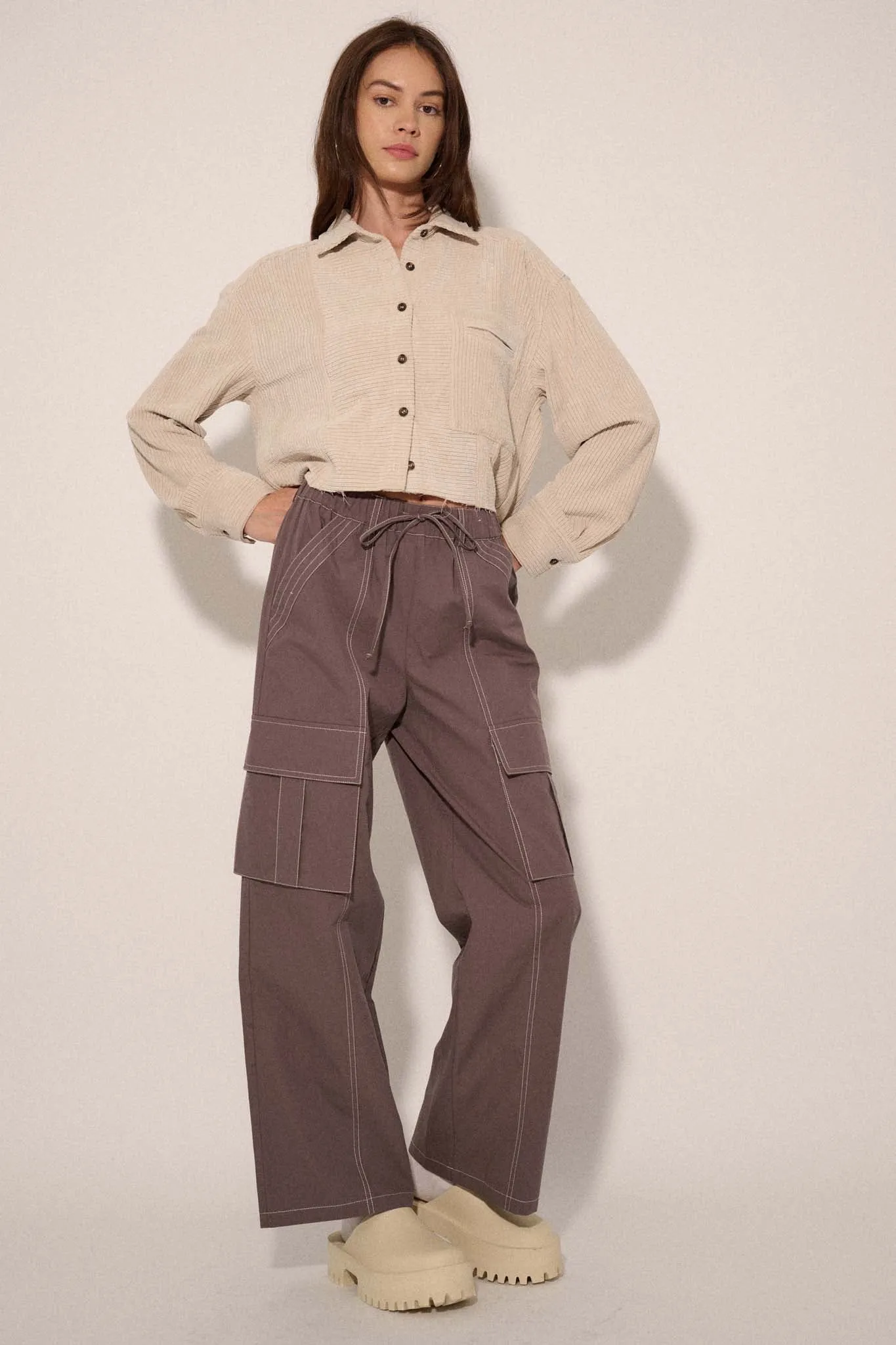 Keep It Real Wide-Leg Drawstring Cargo Pants