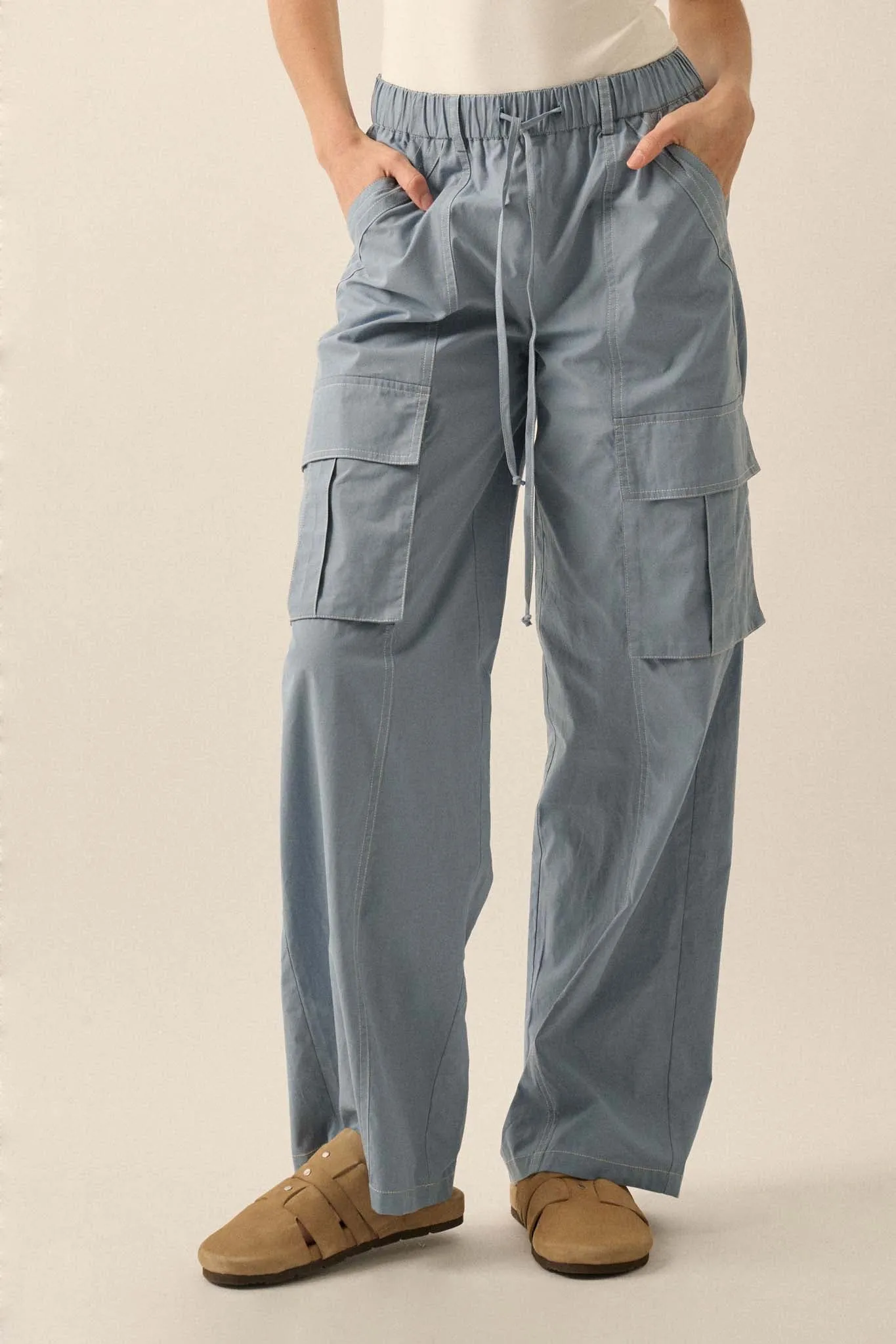 Keep It Real Wide-Leg Drawstring Cargo Pants