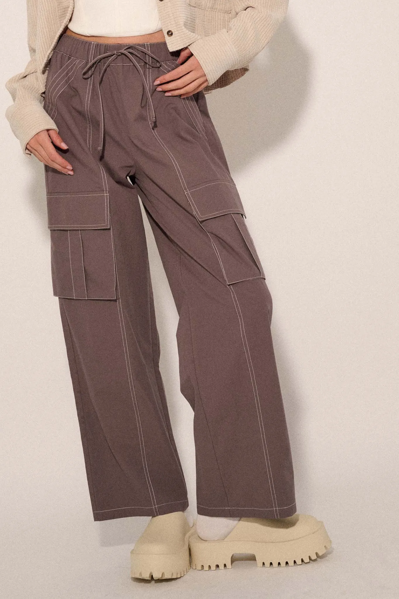 Keep It Real Wide-Leg Drawstring Cargo Pants