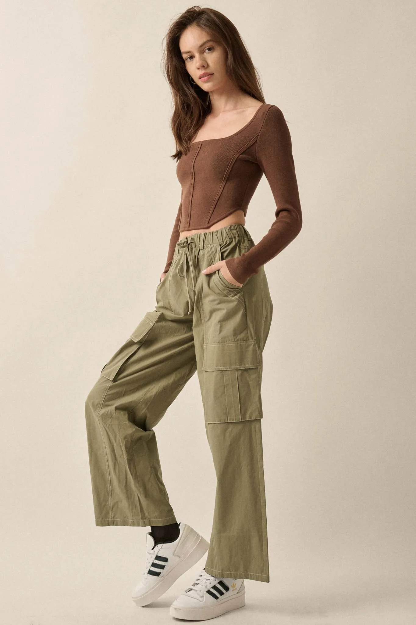 Keep It Real Wide-Leg Drawstring Cargo Pants