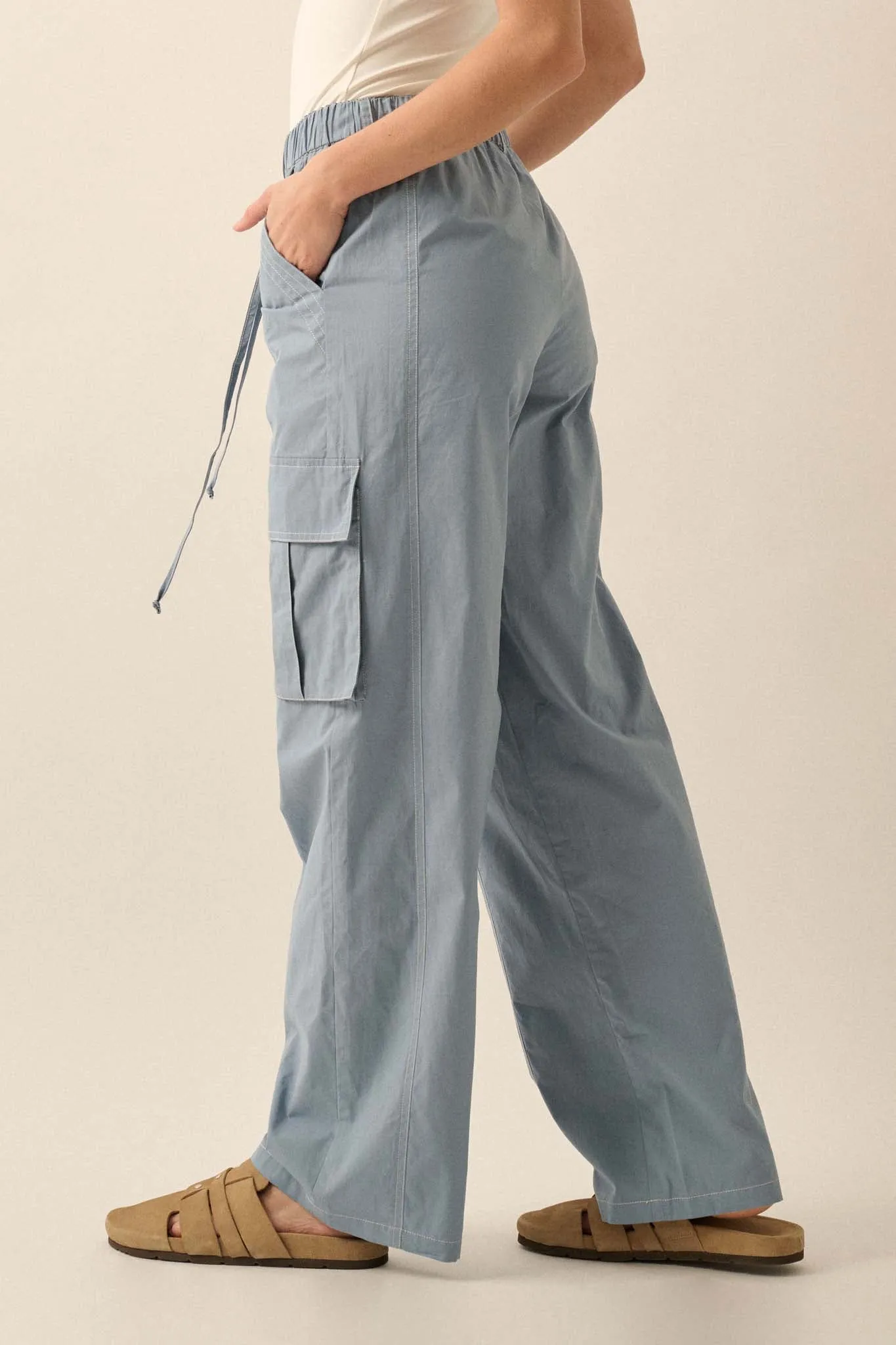 Keep It Real Wide-Leg Drawstring Cargo Pants