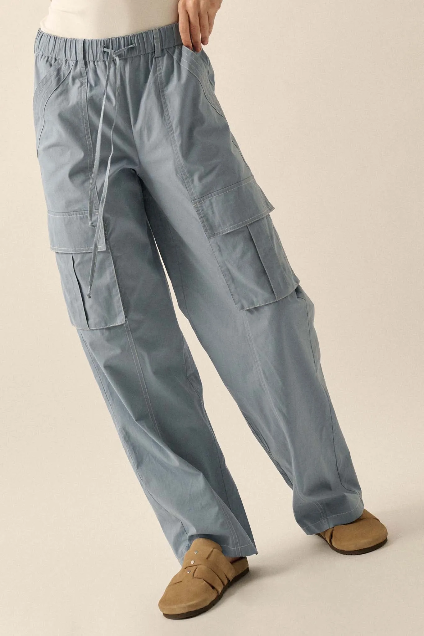 Keep It Real Wide-Leg Drawstring Cargo Pants