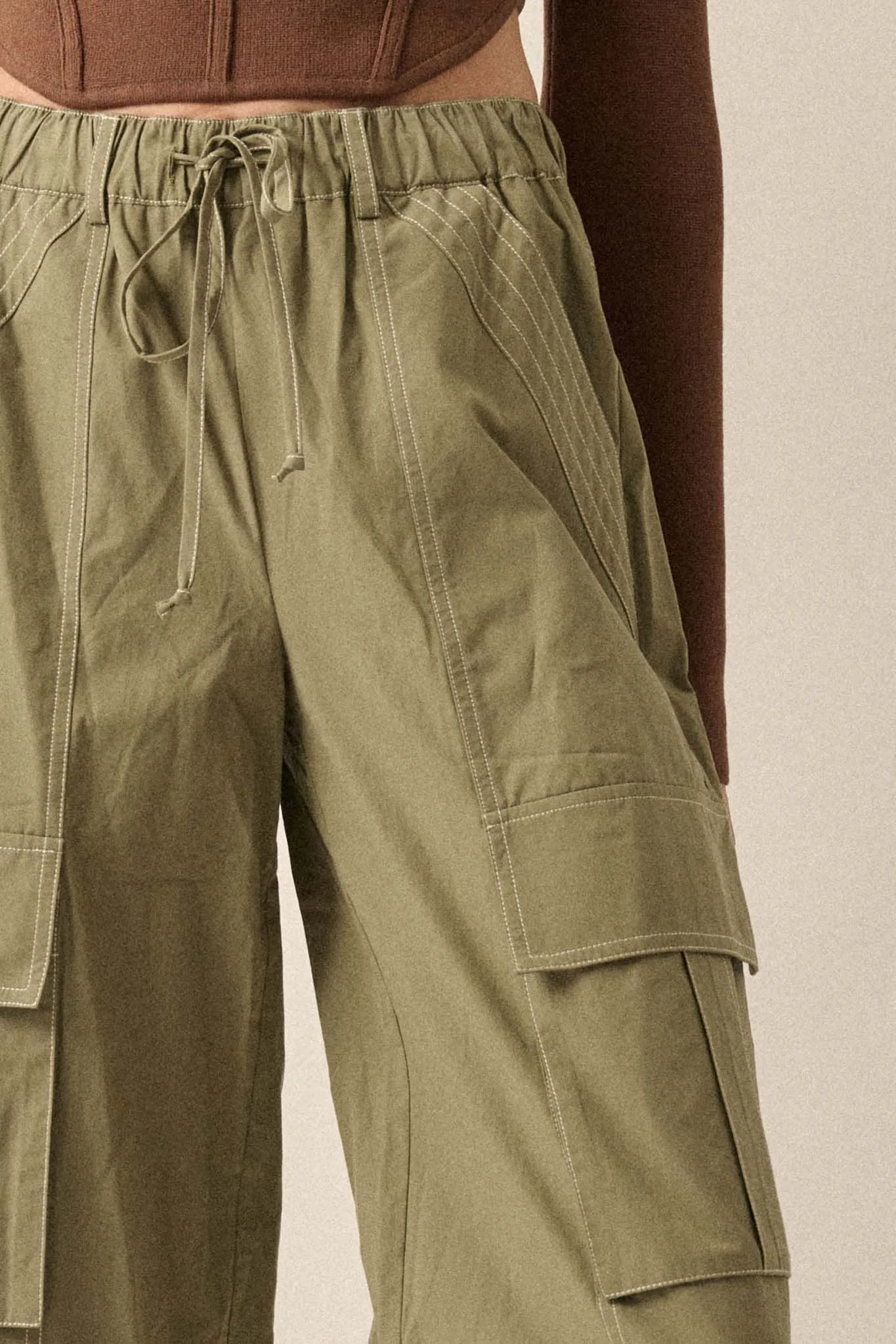 Keep It Real Wide-Leg Drawstring Cargo Pants