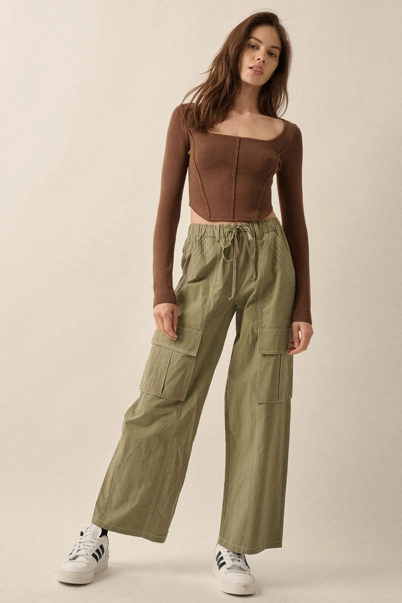 Keep It Real Wide-Leg Drawstring Cargo Pants