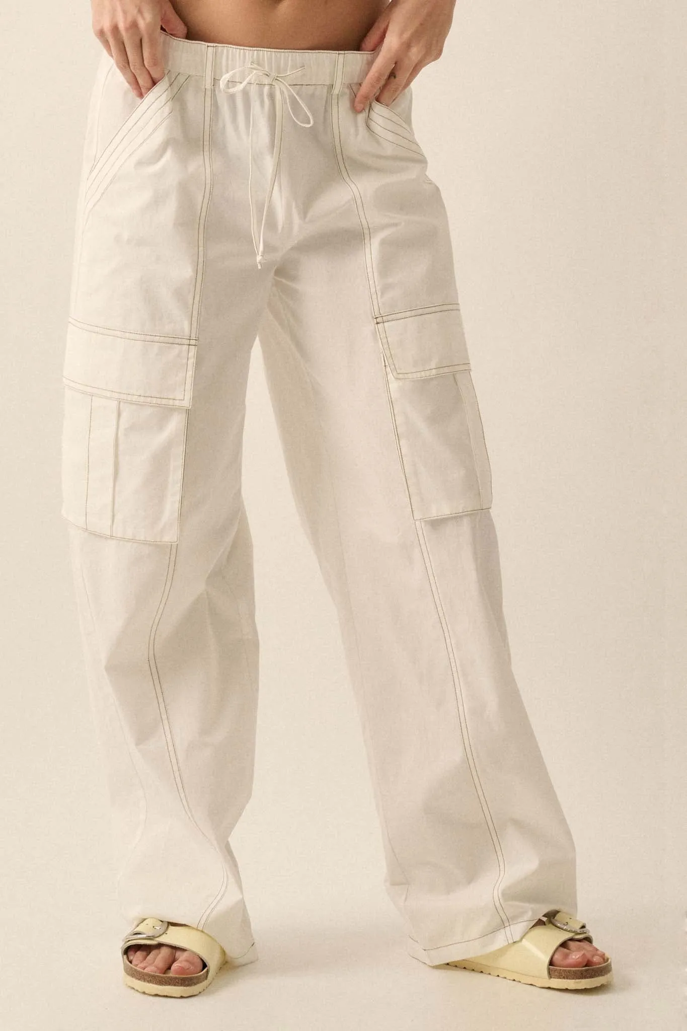 Keep It Real Wide-Leg Drawstring Cargo Pants