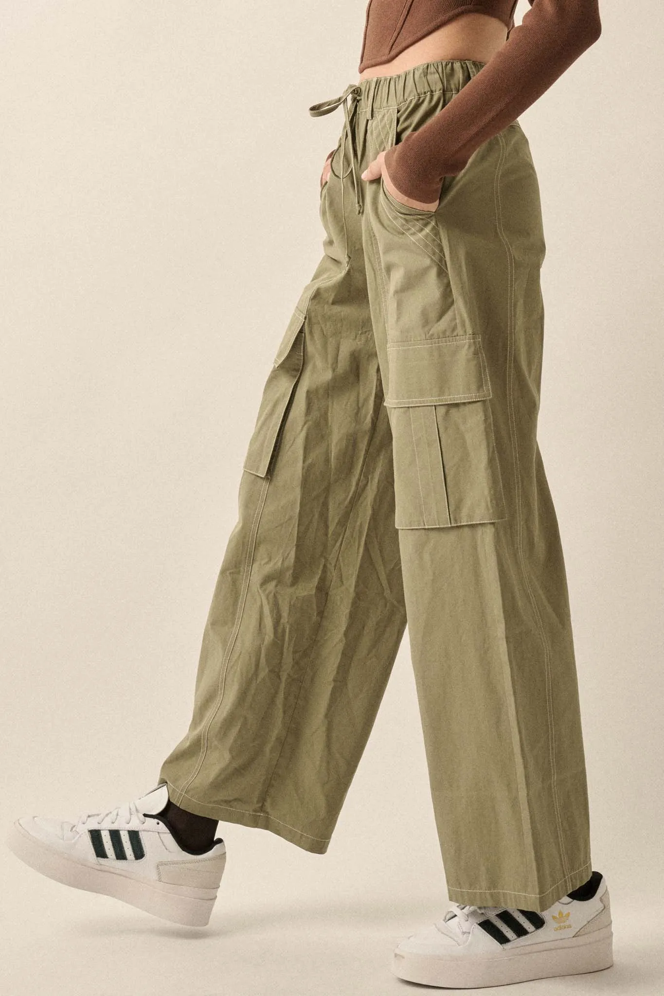 Keep It Real Wide-Leg Drawstring Cargo Pants