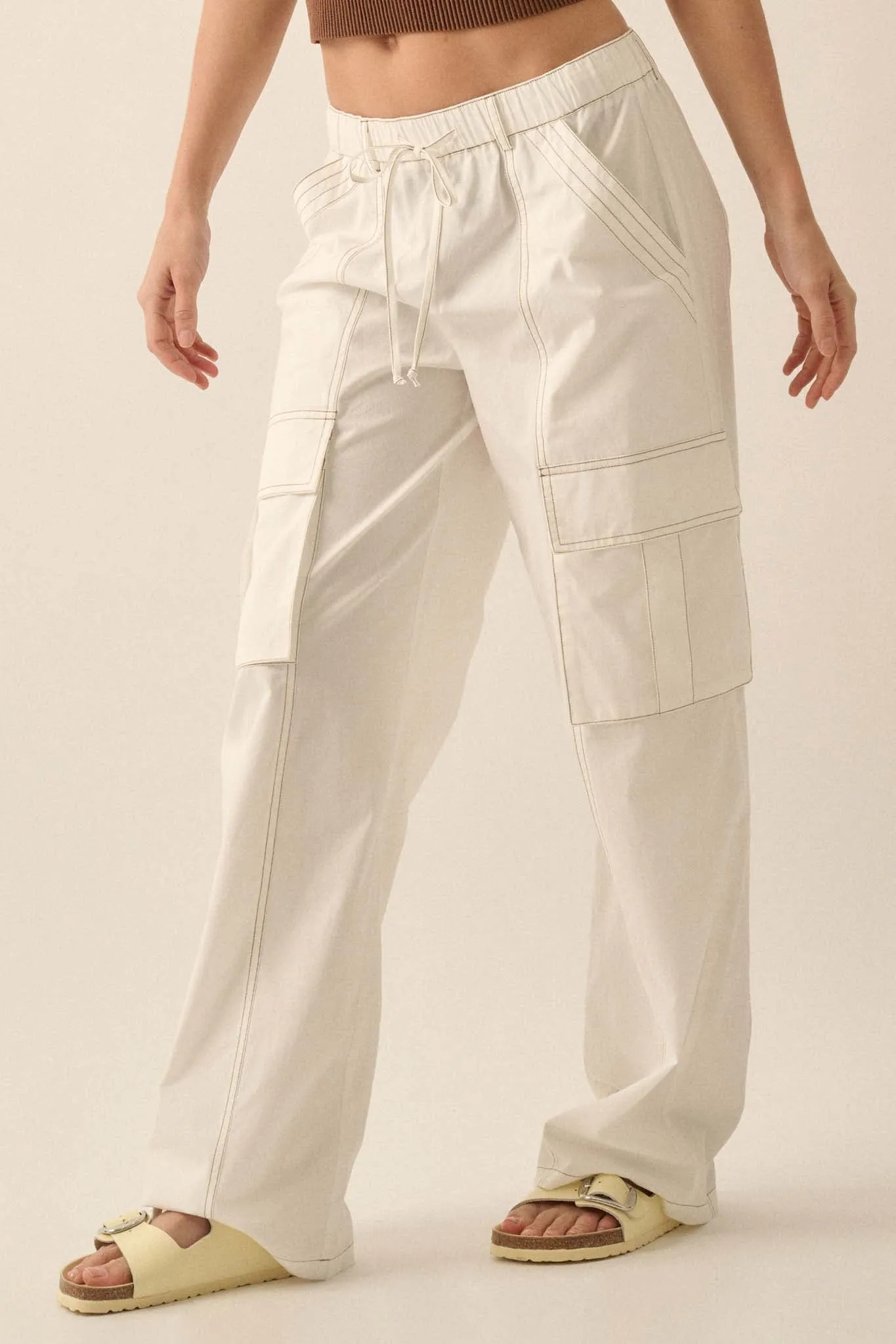 Keep It Real Wide-Leg Drawstring Cargo Pants