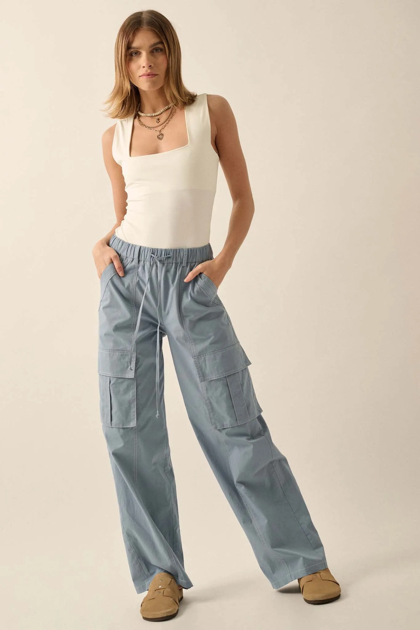 Keep It Real Wide-Leg Drawstring Cargo Pants