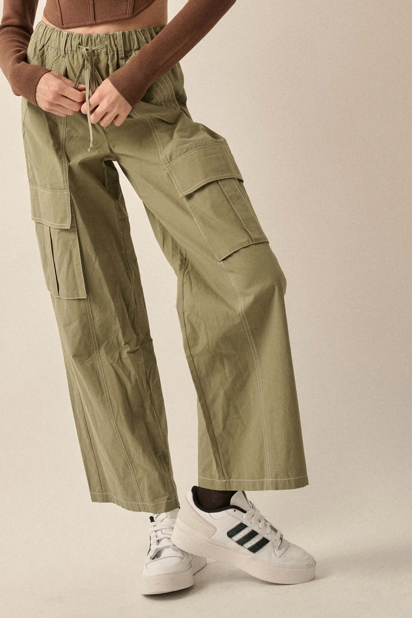 Keep It Real Wide-Leg Drawstring Cargo Pants