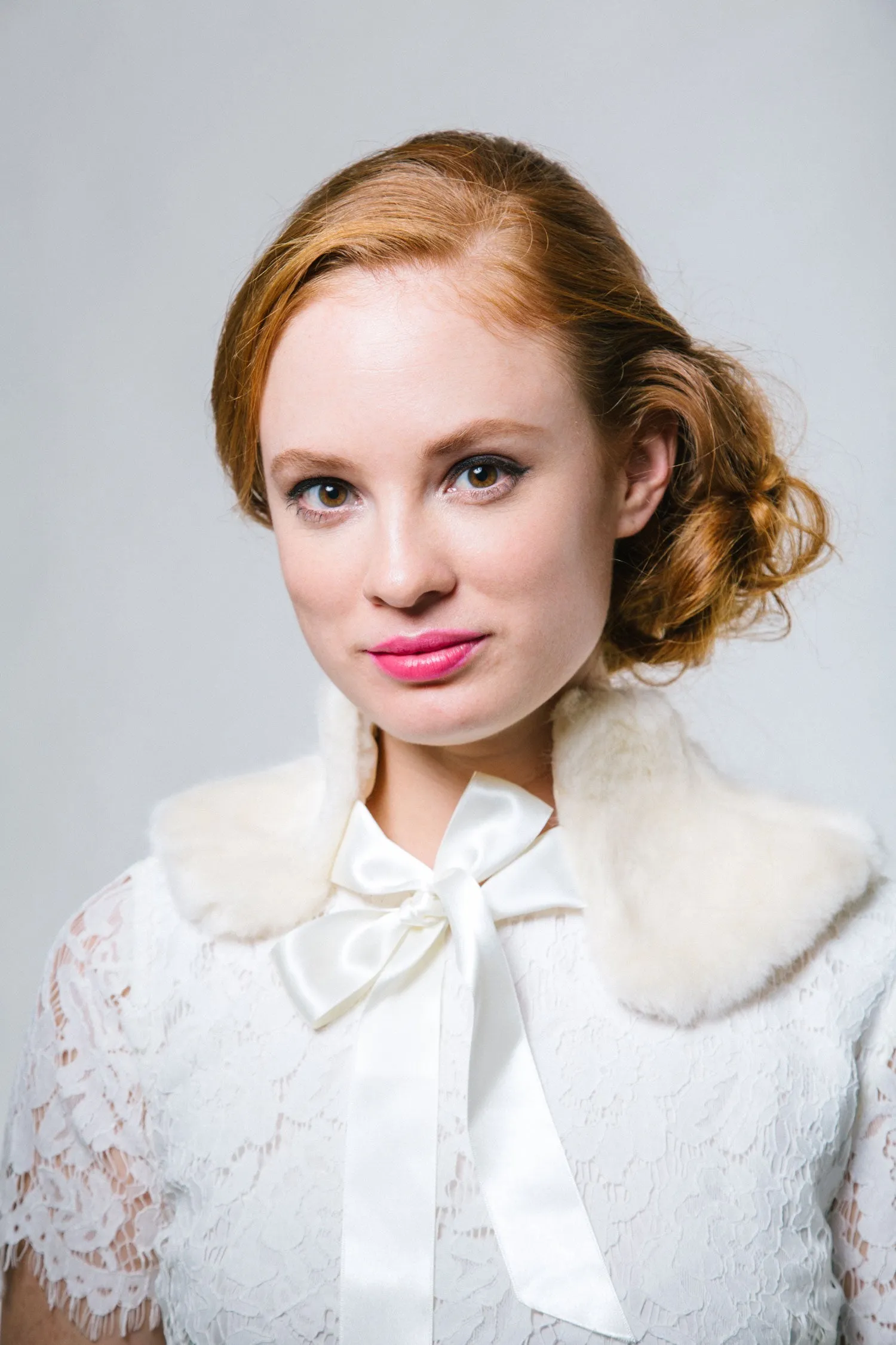 Kira: Ivory Faux Fur Collar with Satin Bow