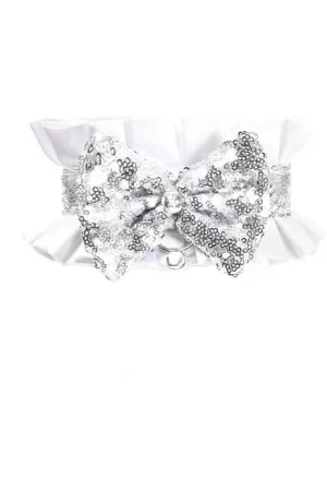 Kitten Collection White/Silver Satin & Sequin Choker