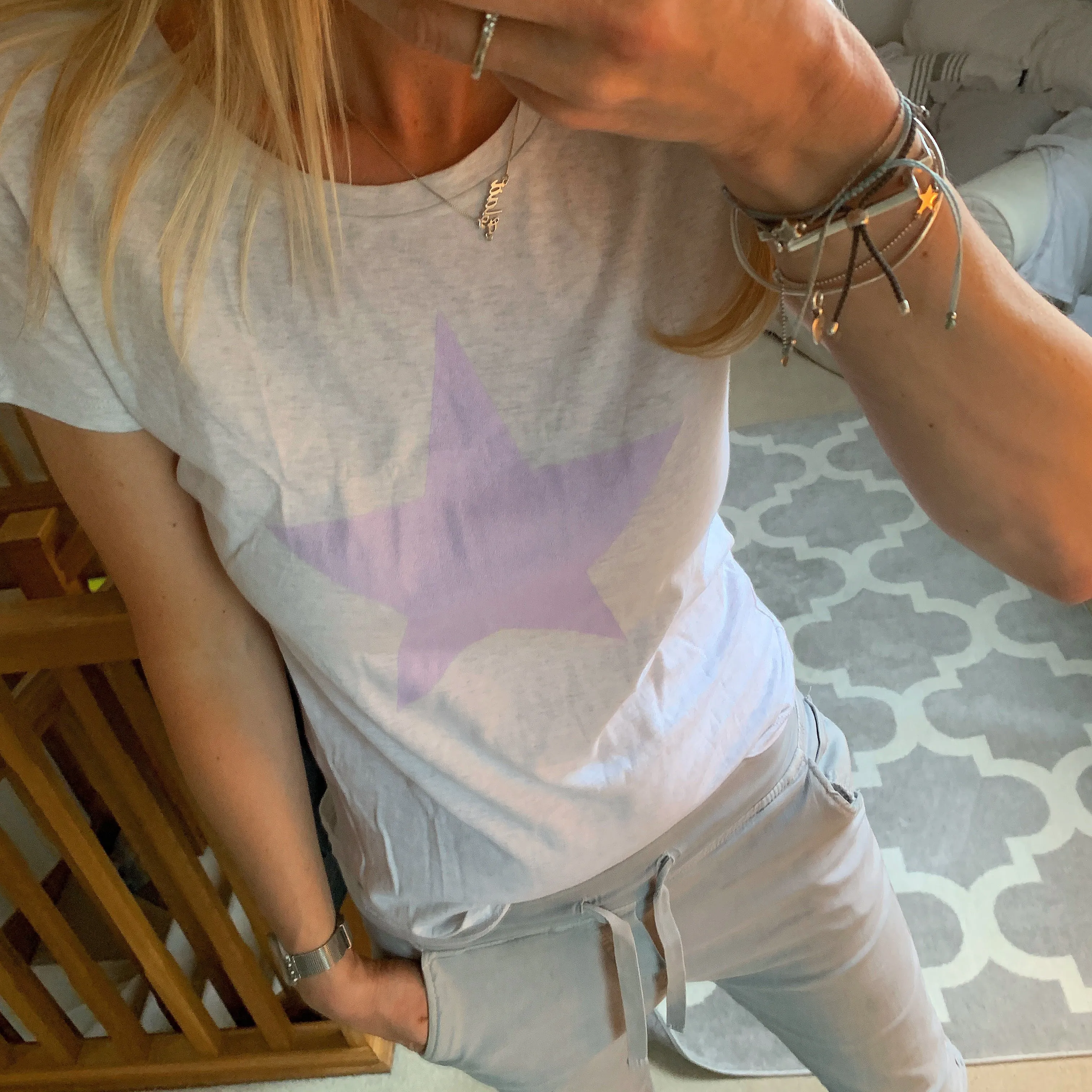 Lilac star on grey tee