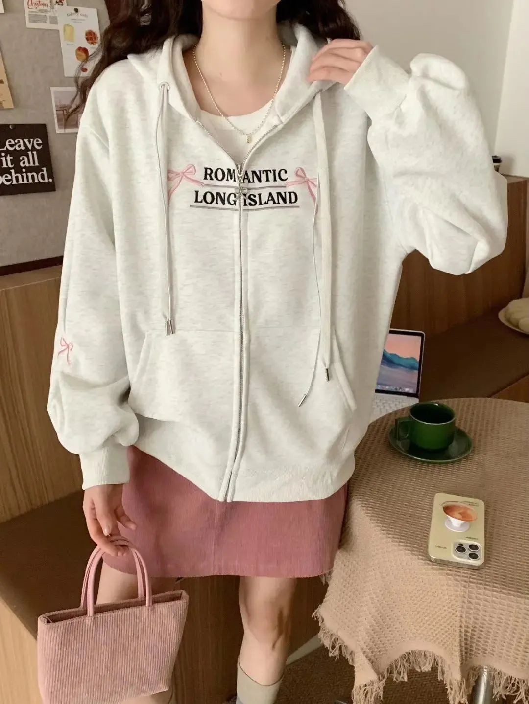 Machine Embroidery Loose Zipper Hoodie for Summer