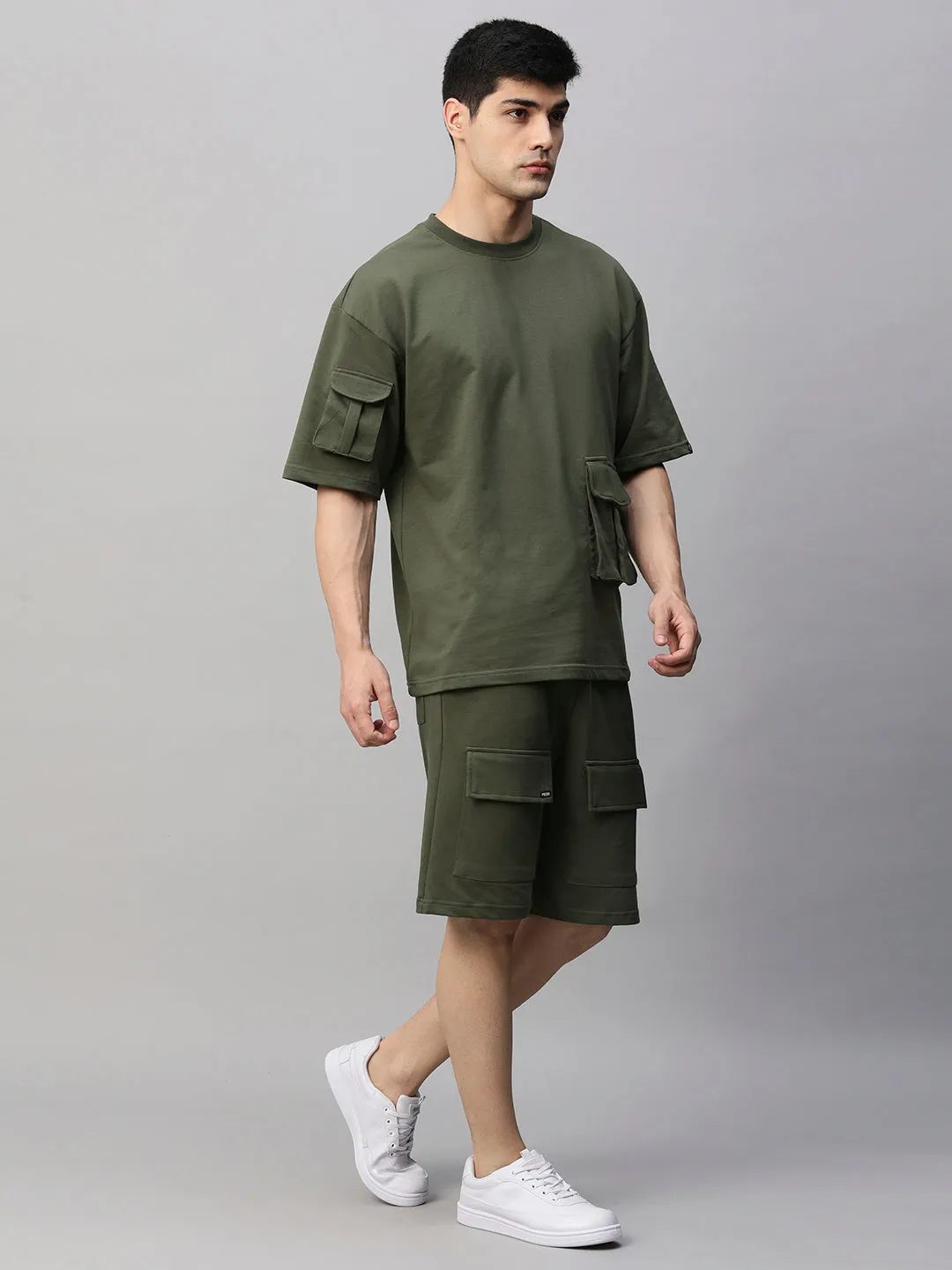 Men Premium Cargo Co-ord Set - Olive Green