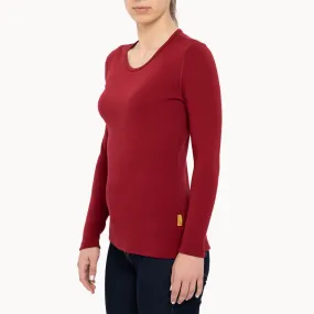 MENIQUE Long Sleeve Crew 100% Merino Wool Womens Shirt Royal Cherry