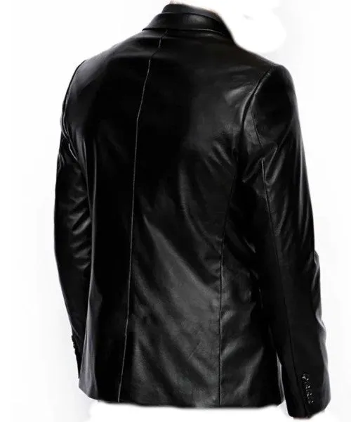 MEN’S GENUINE REAL LEATHER BLAZER TWO BUTTON SLIM FIT COAT