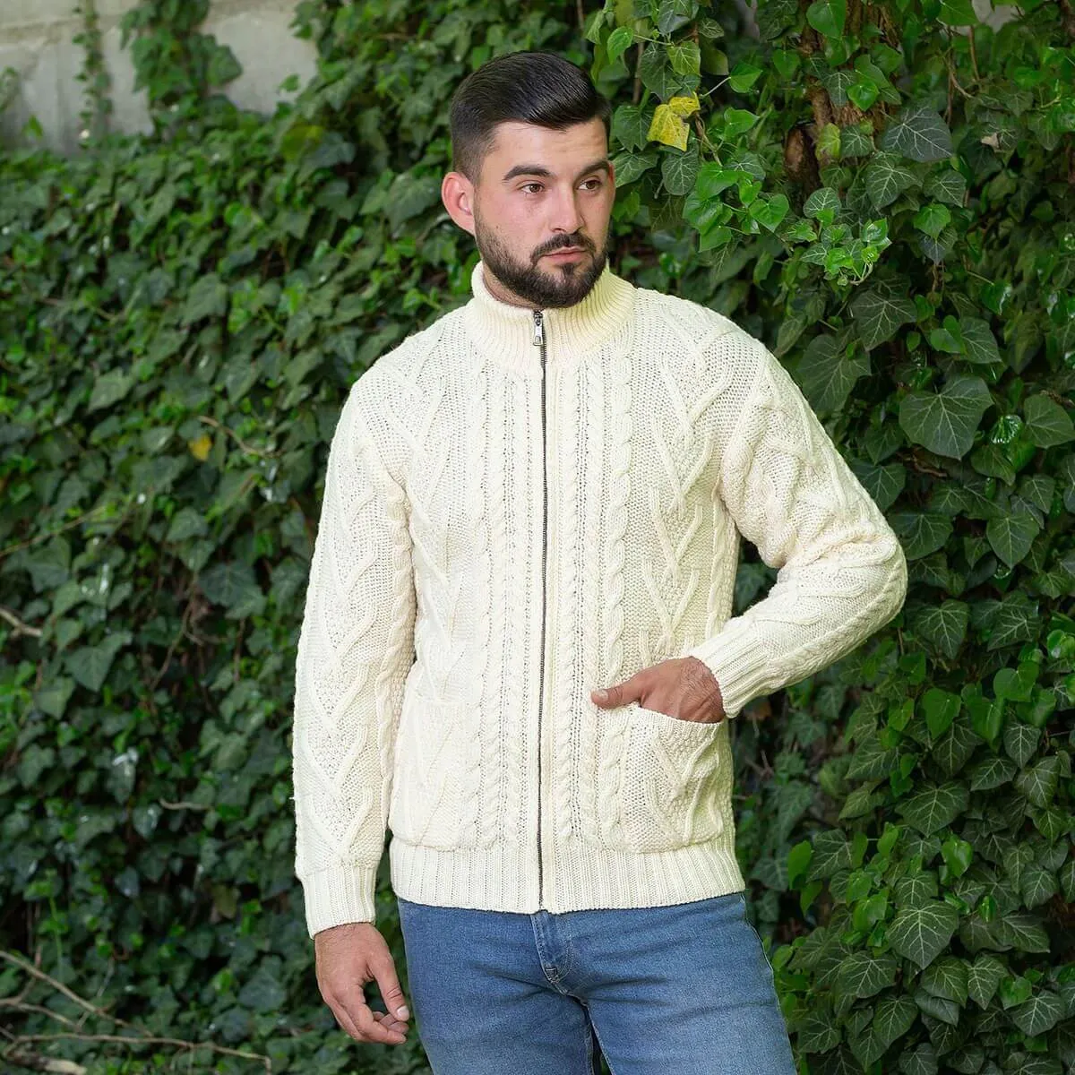 Men's Merino Knit Aran Zip Cardigan