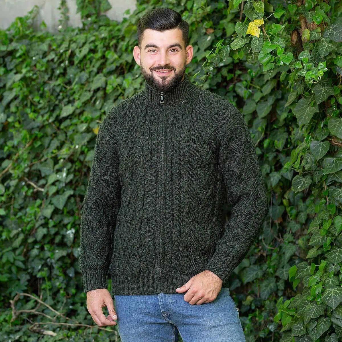 Men's Merino Knit Aran Zip Cardigan