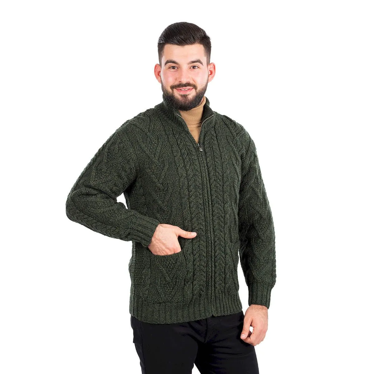 Men's Merino Knit Aran Zip Cardigan