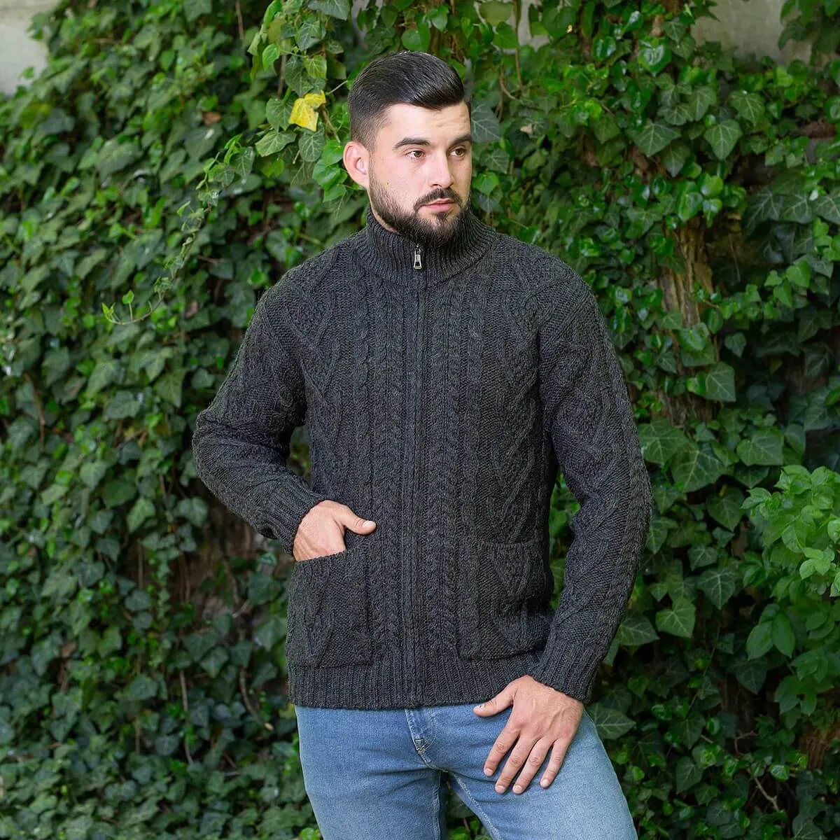 Men's Merino Knit Aran Zip Cardigan