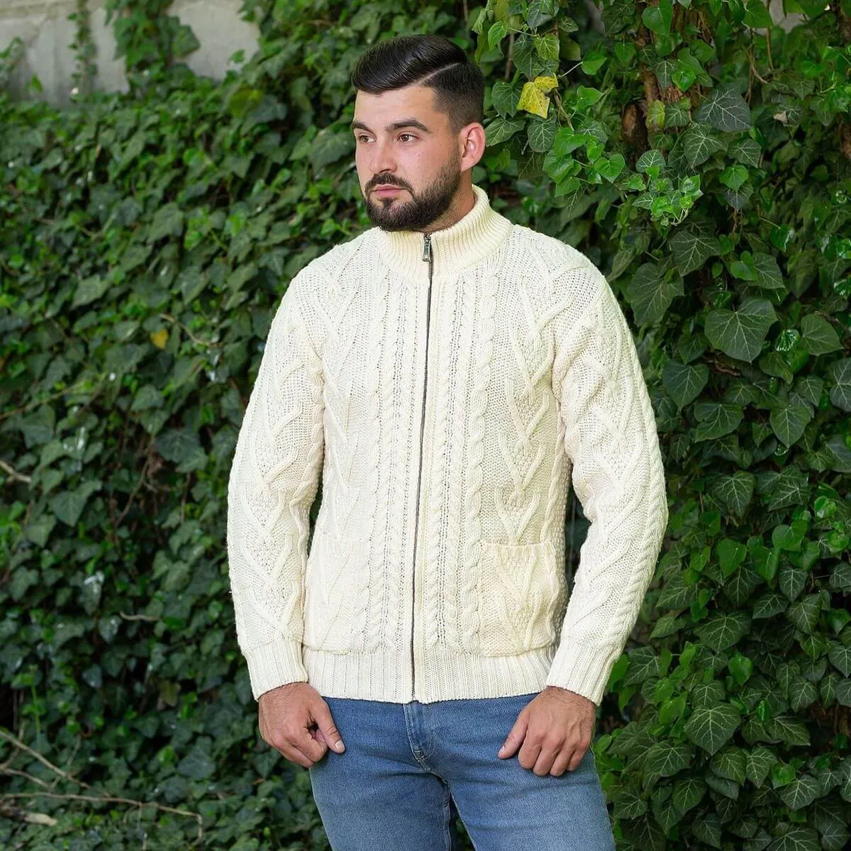 Men's Merino Knit Aran Zip Cardigan