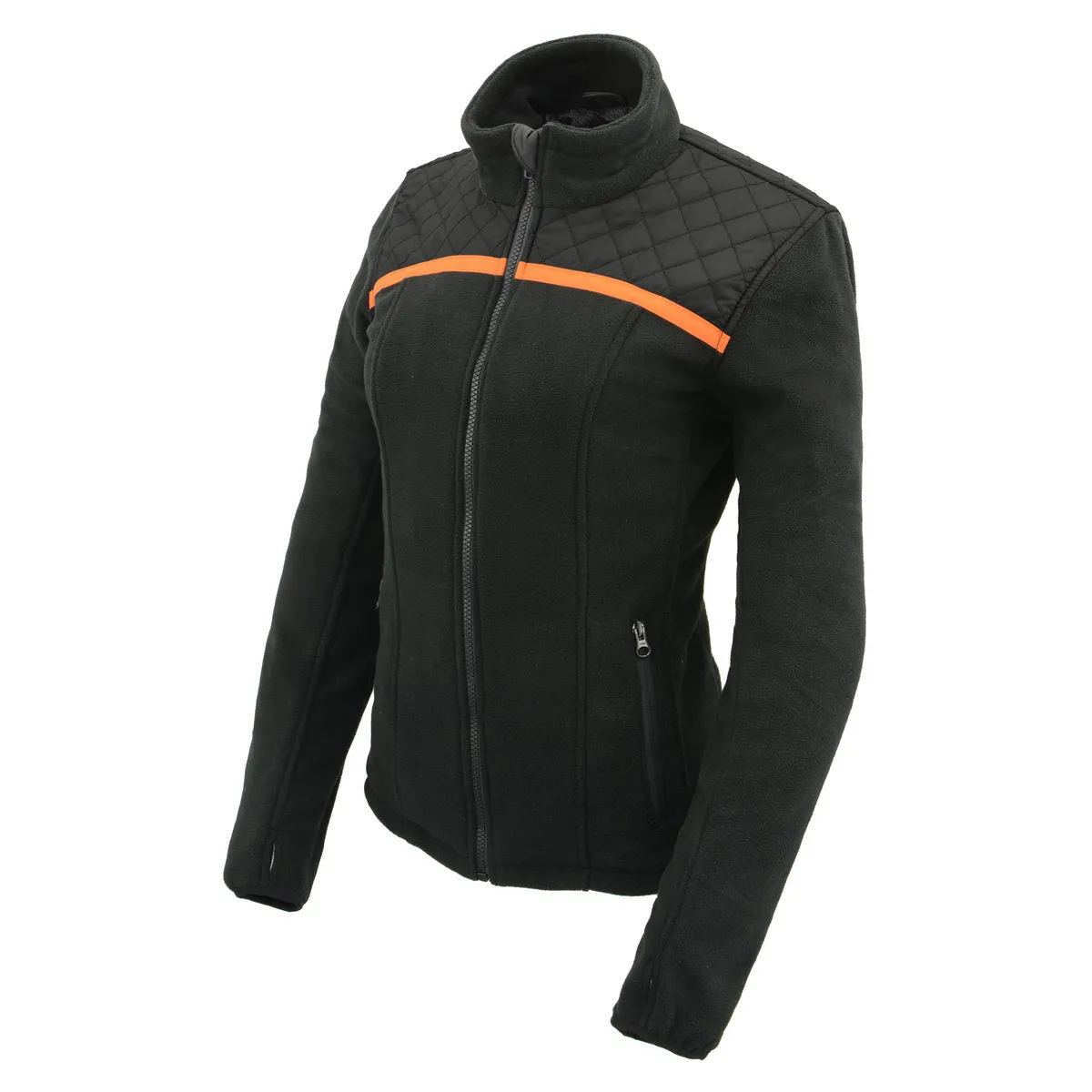 Milwaukee Leather MPL2783 Women's Black Micro Fleece Zipper Front Jacket with Orange Stripe