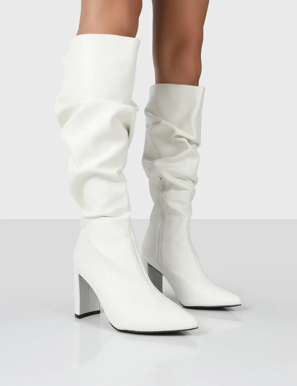 Mine Wide Fit White PU Knee High Boots