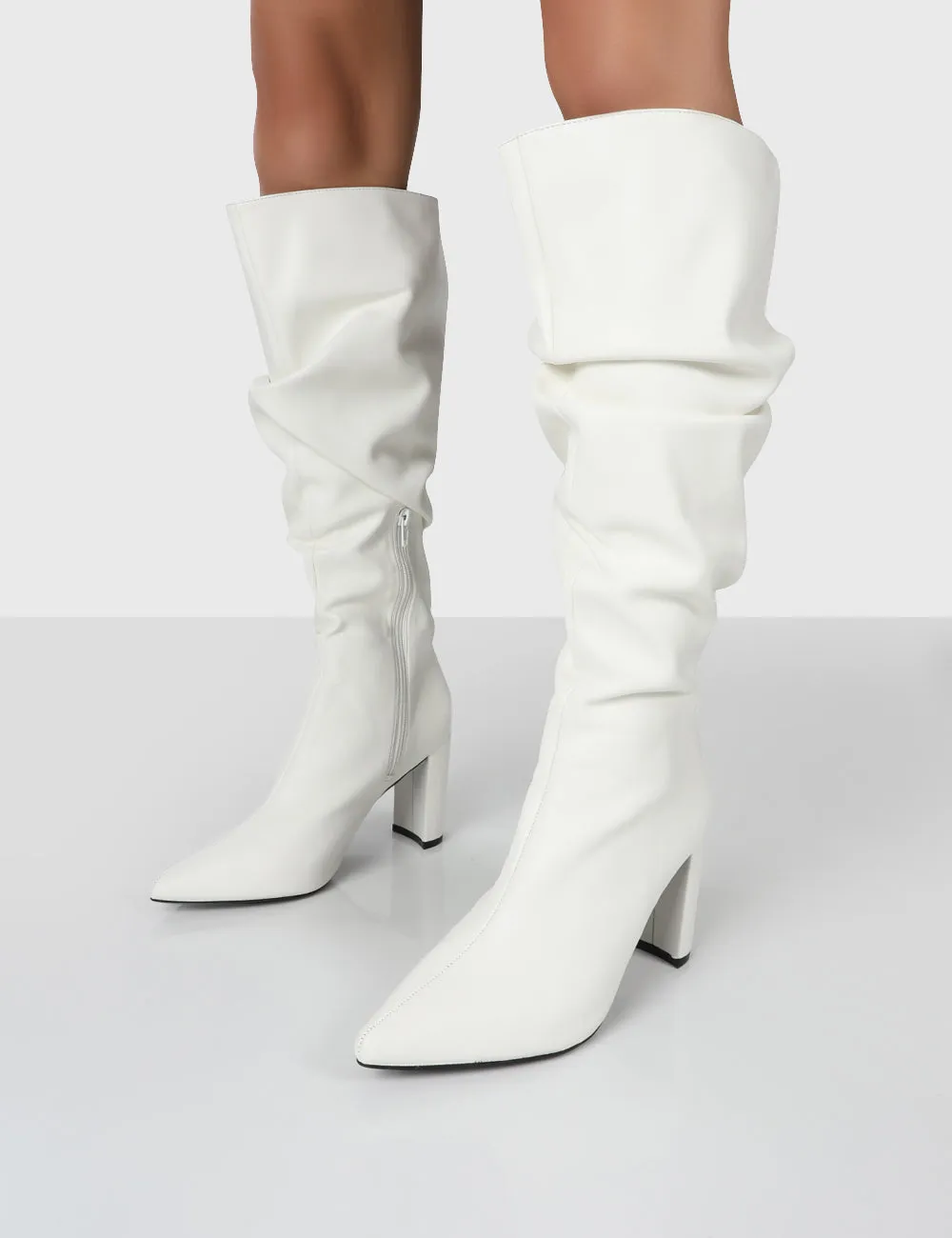 Mine Wide Fit White PU Knee High Boots