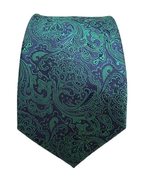 Navy Blue and Green Paisley Necktie